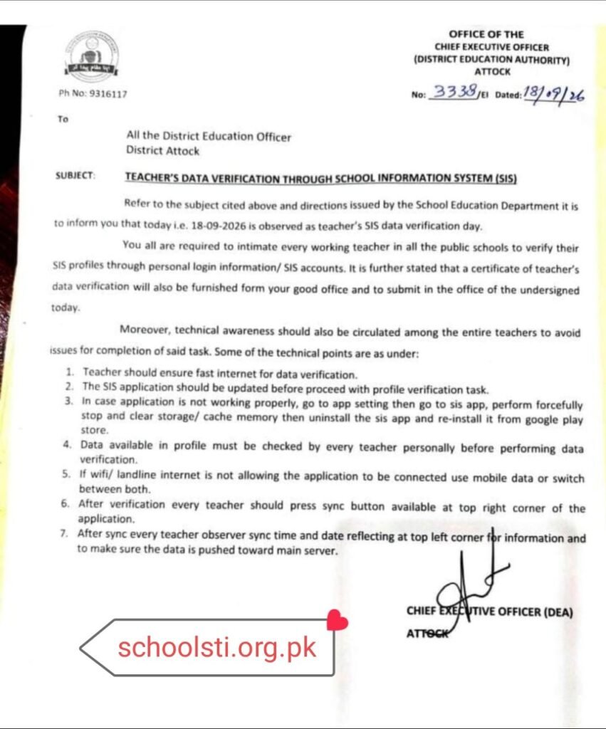 Teachers Data Verification Through SIS