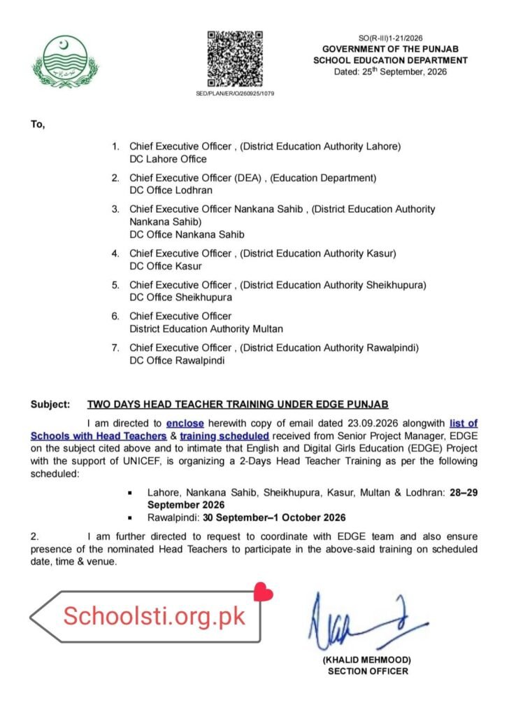 EDGE Punjab Two-Day Head Teacher Training 2026 EDGE Punjab Two-Day Head Teacher Training 2026